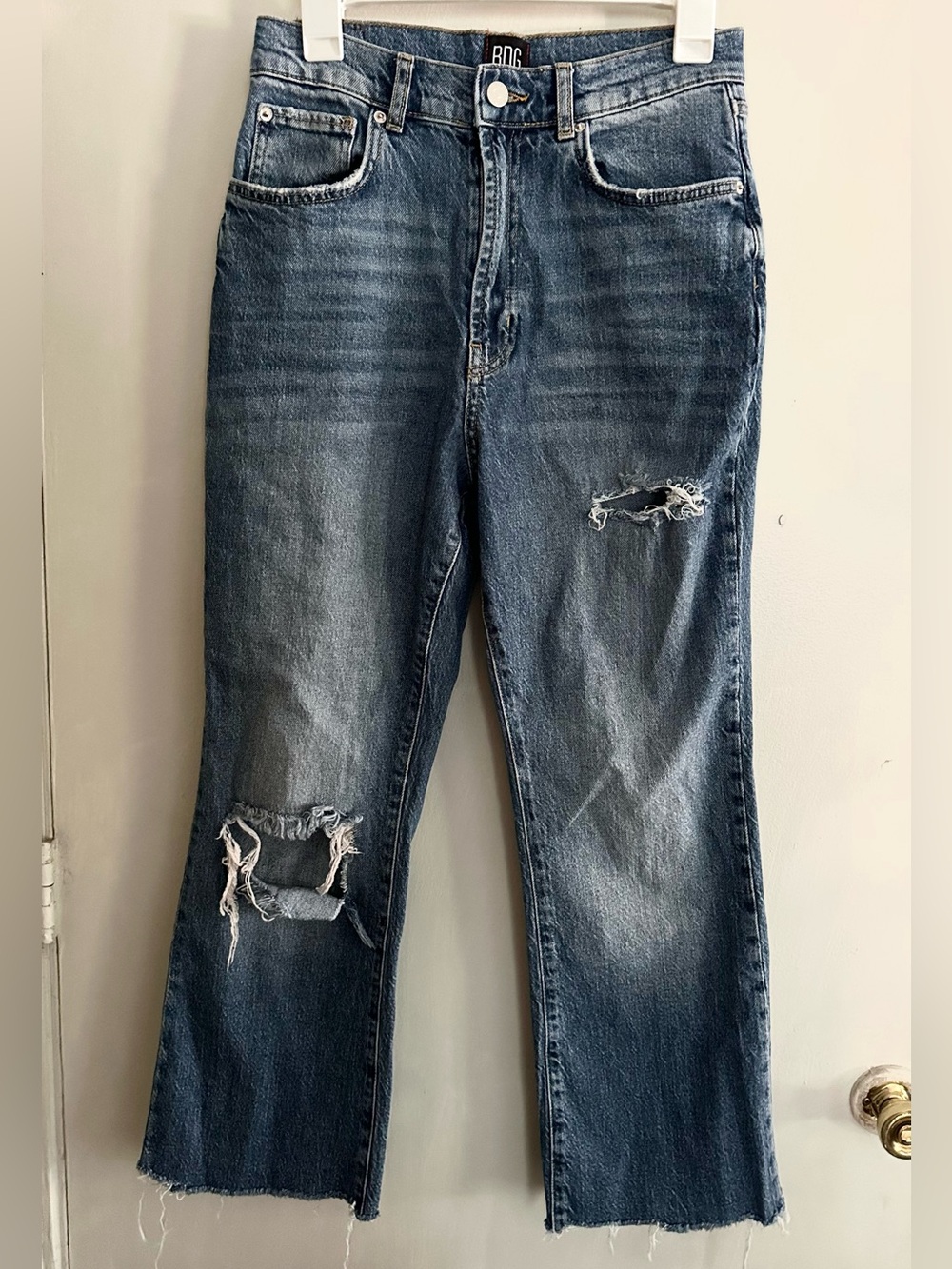 BDG Urban Outfitters Kick Flare Jeans High Rise Distressed Raw Hem 28